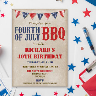 Vierde juli verjaardag ELKE LEEFTIJD rustiek Kaart