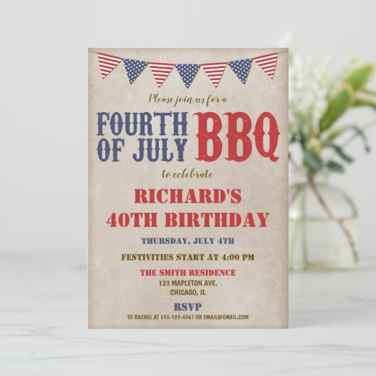 Vierde juli verjaardag ELKE LEEFTIJD rustiek Kaart (Staand voorkant)