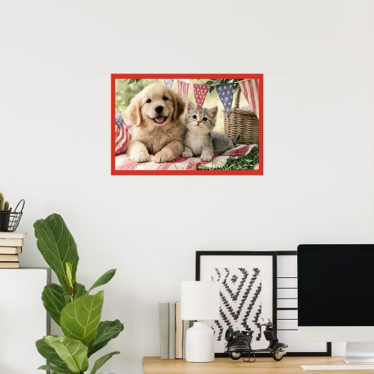 Vierde Juli-versiering en knuffeldieren, Poster (Thuiskantoor)