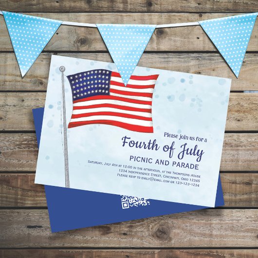 Vierde juli vlag QR code Cute Red White Blue Kaart