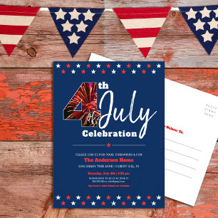 Vierde juli Vrij modern Vuurwerk USA Patriotic Uitnodiging Briefkaart