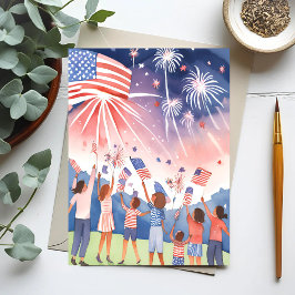 Vierde Juli-Vuurwerk | Waterverf VS Vlag Briefkaart