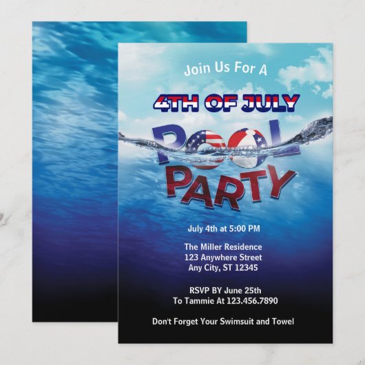 Vierde juli Zwembad Party Kaart (Voorkant / Achterkant)