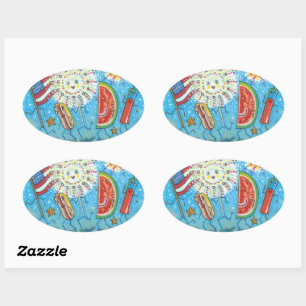 VIERDE JULY GANG, PARADE EN FIREWORKS HOLIDAY OVALE STICKER