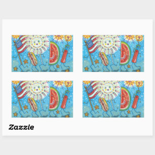 VIERDE JULY GANG, PARADE EN FIREWORKS HOLIDAY RECHTHOEKIGE STICKER