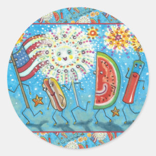 VIERDE JULY GANG, PARADE EN FIREWORKS HOLIDAY RONDE STICKER