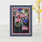 Vierde Kaart juli met vlaggen en vuurwerk (Gele Bloem)