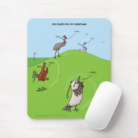 Vierde kerstdag (vier vogels) Mousepad Muismat (Met muis)