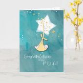 Vierde Kind, Gefeliciteerd, Baby in sterren Kaart (Gele Bloem)