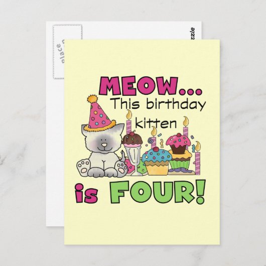 Vierde Kitten Birthday T-shirts en cadeautjes Briefkaart (Voorkant / Achterkant)