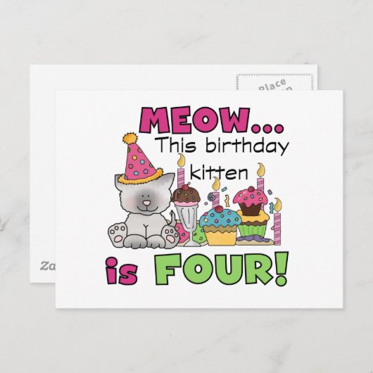 Vierde Kitten Birthday T-shirts en cadeautjes Briefkaart (Voorkant / Achterkant)