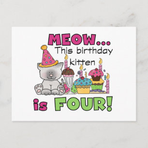 Vierde Kitten Birthday T-shirts en cadeautjes Briefkaart