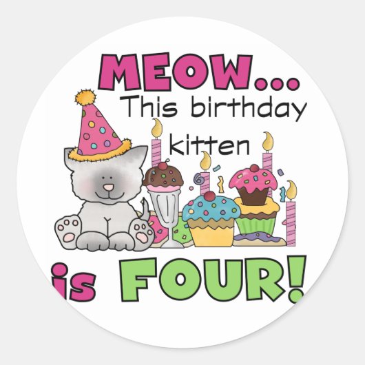 Vierde Kitten Birthday T-shirts en cadeautjes Ronde Sticker (Voorkant)