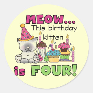 Vierde Kitten Birthday T-shirts en cadeautjes Ronde Sticker