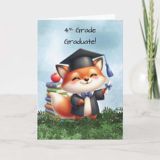 Vierde klas Afstuderen Boy Fox Gefeliciteerd Kaart (Voorkant)