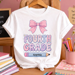 Vierde klas Coquette Strik Meisje Aangepaste Naam T-shirt