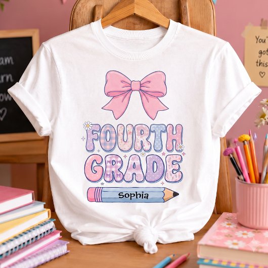 Vierde klas Coquette Strik Meisje Aangepaste Naam T-shirt
