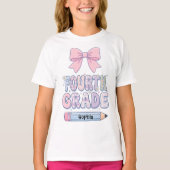 Vierde klas Coquette Strik Meisje Aangepaste Naam T-shirt (Voorkant)