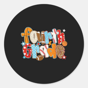 Vierde klas jongen terug naar school honkbal baske ronde sticker
