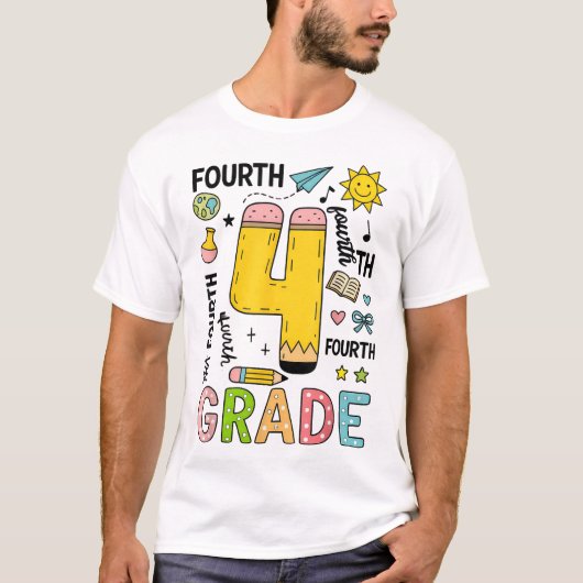 Vierde klas team 4e klas potlood terug naar school t-shirt (Voorkant)