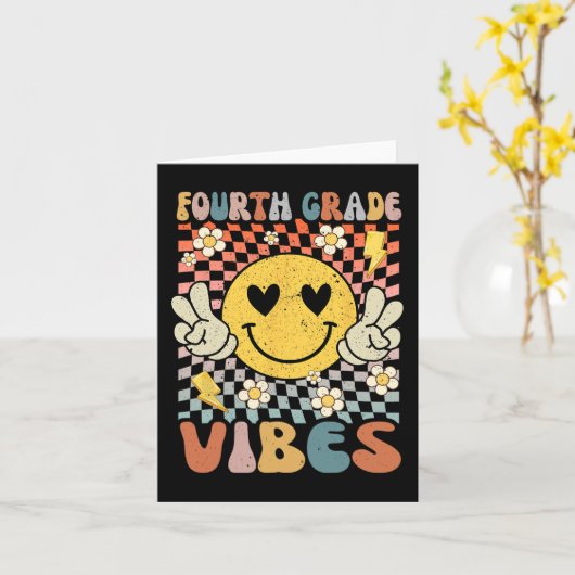 Vierde klas Vibes 4e klas Retro Docent 1e dag Kaart (Gele Bloem)