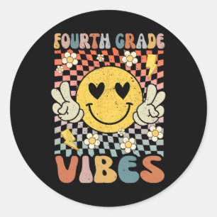 Vierde klas Vibes 4e klas Retro Docent 1e dag Ronde Sticker