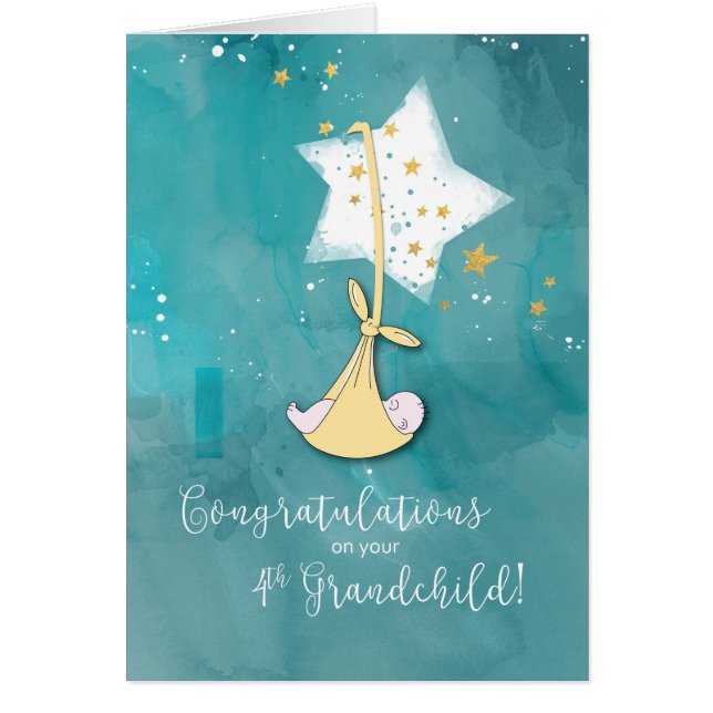 Vierde kleinkind gefeliciteerd, Baby in sterren (Voorkant)