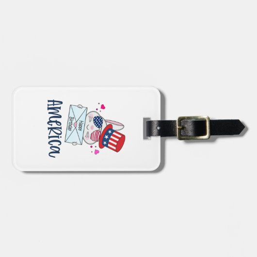 Vierde konijn juli met Amerikaanse vlag Sun Glasse Bagagelabel (Voorkant horizontaal)