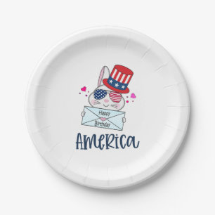 Vierde konijn juli met Amerikaanse vlag Sun Glasse Papieren Bordje