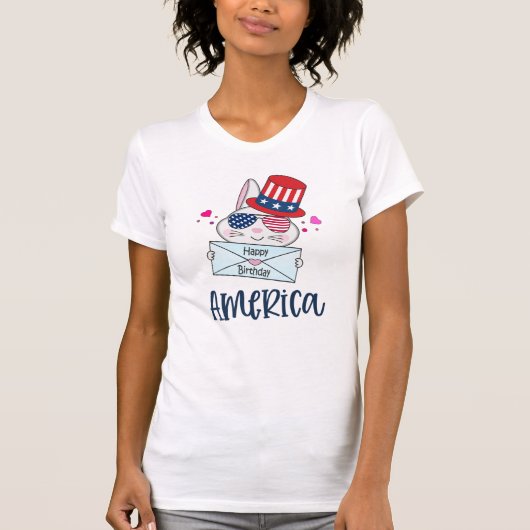 Vierde konijn juli met Amerikaanse vlag Sun Glasse T-shirt (Voorkant)