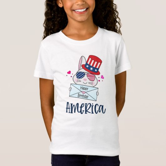 Vierde konijn juli met Amerikaanse vlag Sun Glasse T-shirt (Voorkant)