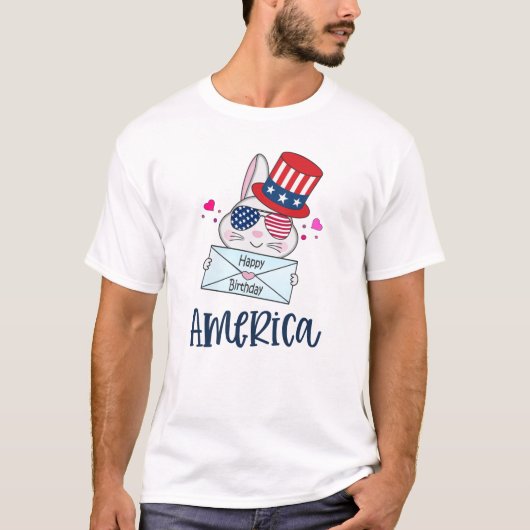 Vierde konijn juli met Amerikaanse vlag Sun Glasse T-shirt (Voorkant)