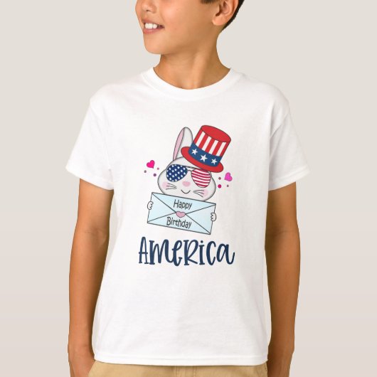 Vierde konijn juli met Amerikaanse vlag Sun Glasse T-shirt (Voorkant)