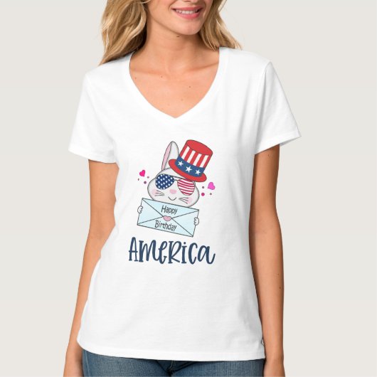 Vierde konijn juli met Amerikaanse vlag Sun Glasse T-shirt (Voorkant)