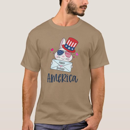 Vierde konijn juli met Amerikaanse vlag Sun Glasse T-shirt (Voorkant)