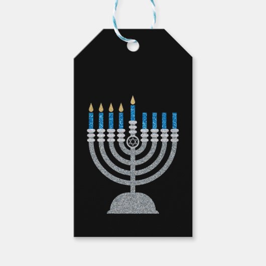 Vierde nacht van Hanukkah Glitter Gift Labels Cadeaulabel (Voorkant)