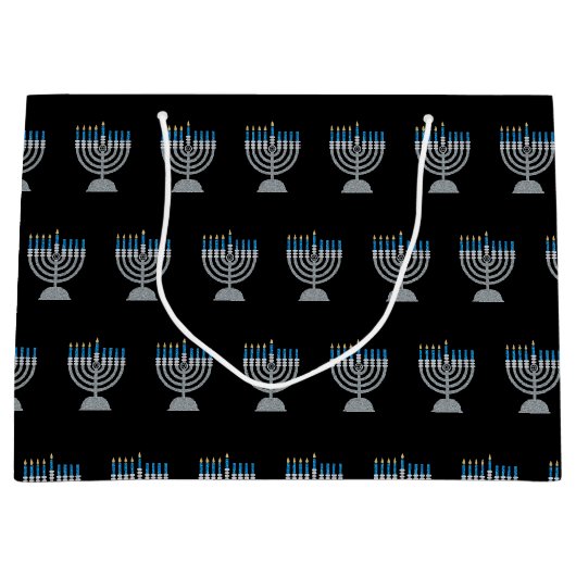 Vierde nacht van Hanukkah Glitter Large Gift Bag Groot Cadeauzakje (Voorkant)