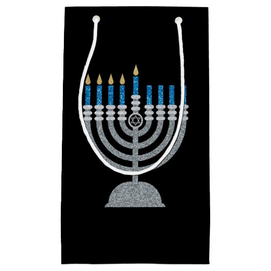 Vierde nacht van Hanukkah Glitter Small Gift Bag Klein Cadeauzakje (Voorkant)
