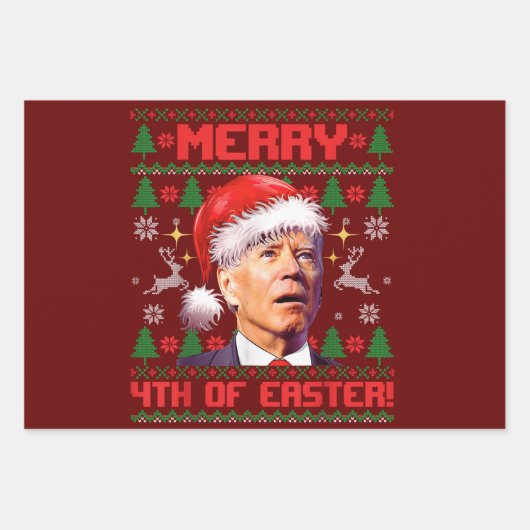 Vierde Paasdag grappige Joe Biden Kerstmis Inpakpapier Vel (Voorkant 2)
