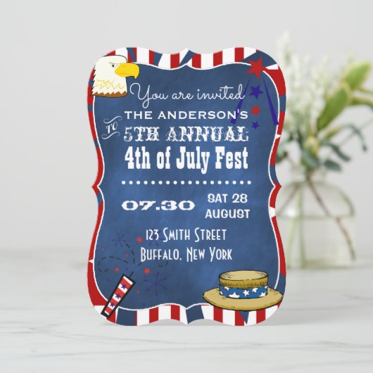 Vierde partij bij het Chalkboard van juli Kaart (Staand voorkant)