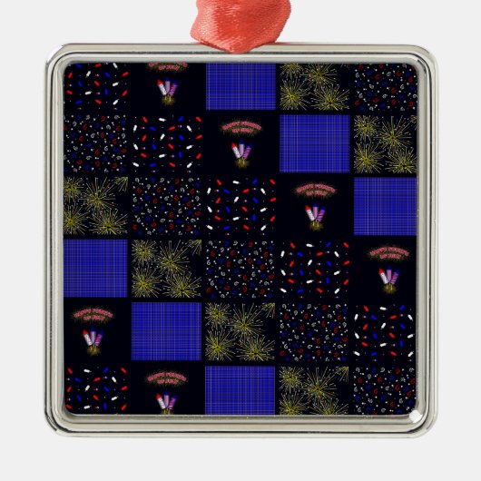 Vierde Patchwork Patroon juli - 4 juli Metalen Ornament (Voorkant)