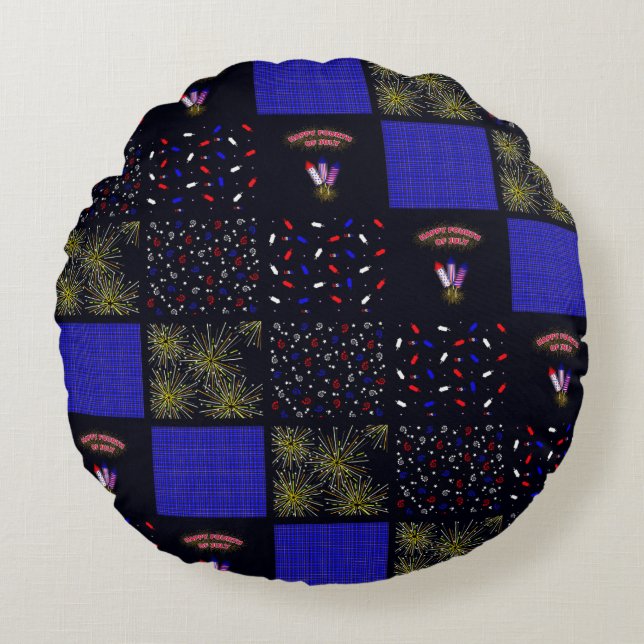 Vierde Patchwork Patroon juli - 4 juli Rond Kussen (Voorkant)