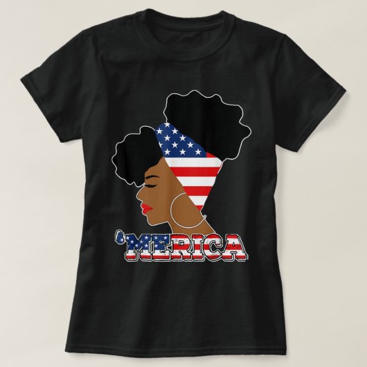 Vierde patriottische afro Puff American Flag Black T-shirt (Design voorkant)