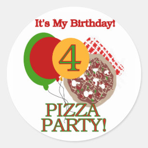 Vierde Pizza Party Birthday Tshirts en Gifts Ronde Sticker