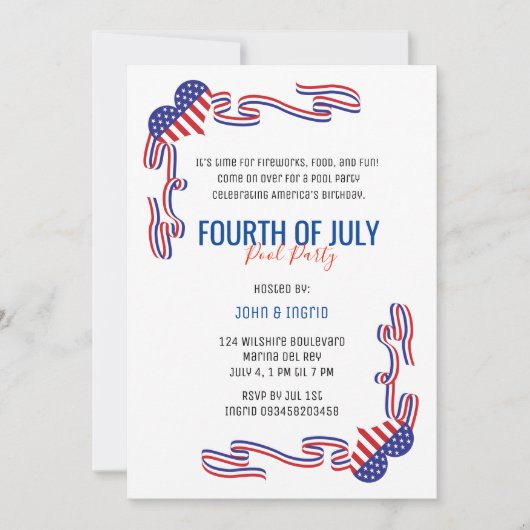 Vierde Pool Party Red, Blue and White Invi Kaart (Voorkant)