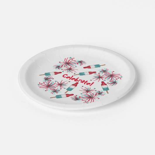 Vierde Rocket Pop Popsicle Fireworks van juli vier Papieren Bordje (Gekanteld)