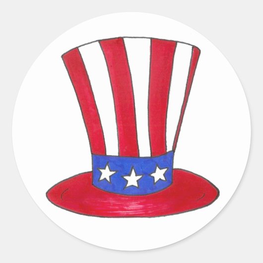 Vierde Rode Blauwe Patriottische Oom Sam Tophat Ronde Sticker (Voorkant)