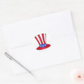 Vierde Rode Blauwe Patriottische Oom Sam Tophat Ronde Sticker (Envelop)