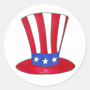 Vierde Rode Blauwe Patriottische Oom Sam Tophat Ronde Sticker