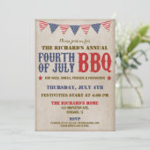 Vierde rode witte blauwe vuurwerk van juli kaart (Staand voorkant)